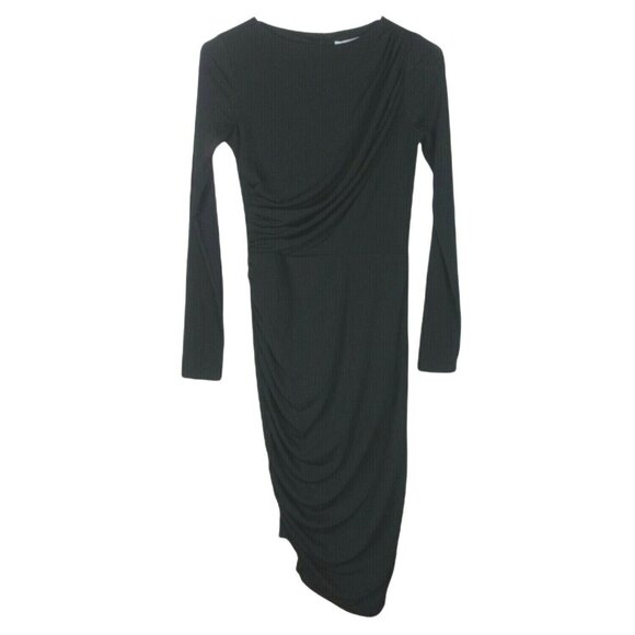 H&M Bodycon Dress Womens XS Ribbed Draped Asymmetric Long Sleeve Minimalist - Picture 1 of 11